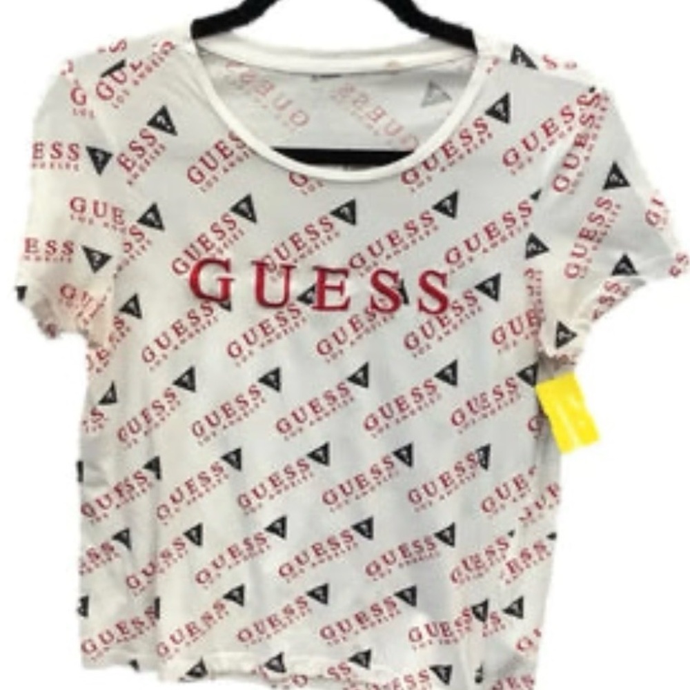 Guess White Tee with Red Logo Print